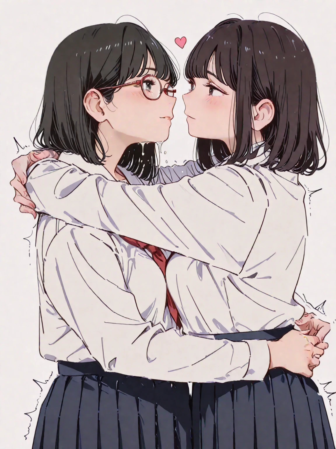 anime couple kissing and kissing each other with a pink backpack, kissing together cutely, lesbian art, yaoi, high quality fanart, by Yanagawa Nobusada, kiss mouth to mouth, by Naka Bokunen, huang yuxing and aya takano, yoshitomo nara and aya takano, by Shingei