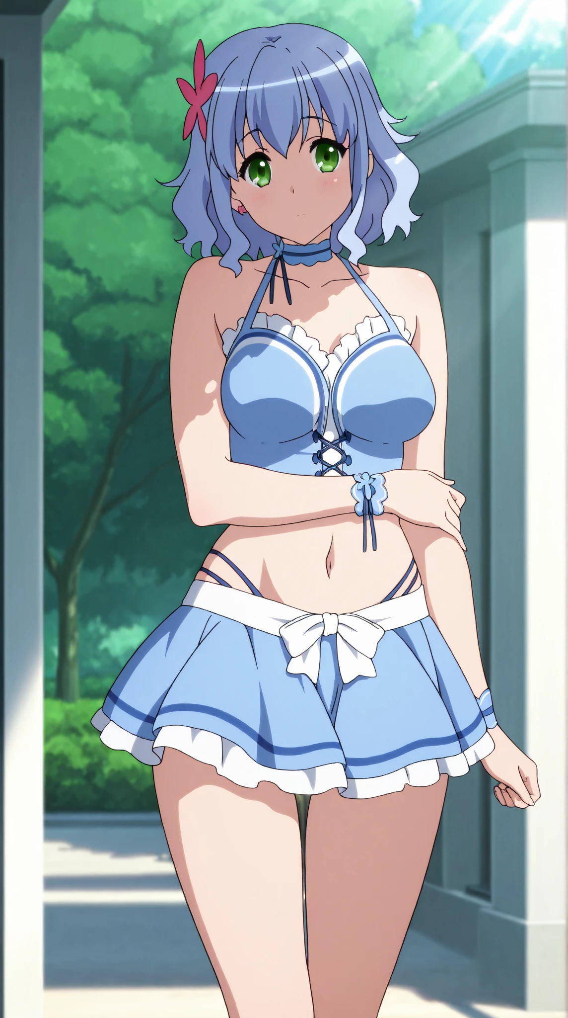 aqua hair, medium hair, blue eyes,,medium breast,narrow waist,pink bra,pink underwear,standing straight,in the room