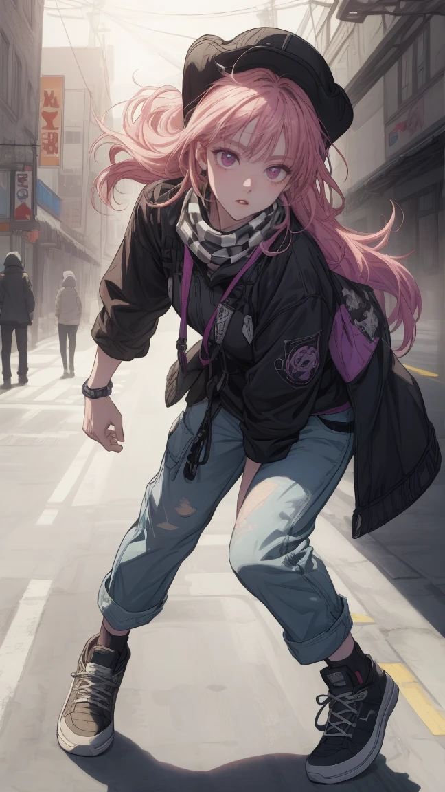 ((masterpiece)), (((best quality))), ((ultra-detailed)), ((illustration)), finely detail, extremely detailed CG unity 8k, highres, beautiful detailed eyes, finely detail, squint
1girl, long hair, pink hair, green eyes, hat, shorts, shirt, baseball cap, jacket, white shirt, looking at viewer, breasts, open clothes, black headwear, outdoors, standing, bangs, solo focus, short shorts, black jacket, collarbone, medium breasts, boots, black shorts, open jacket, from above, closed mouth, long sleeves, hood,from below, nice hands, perfect hands, <lyco:GoodHands-beta2:1.0>, Painful expression, palm discharge, superpower, sharp eyes, squat down