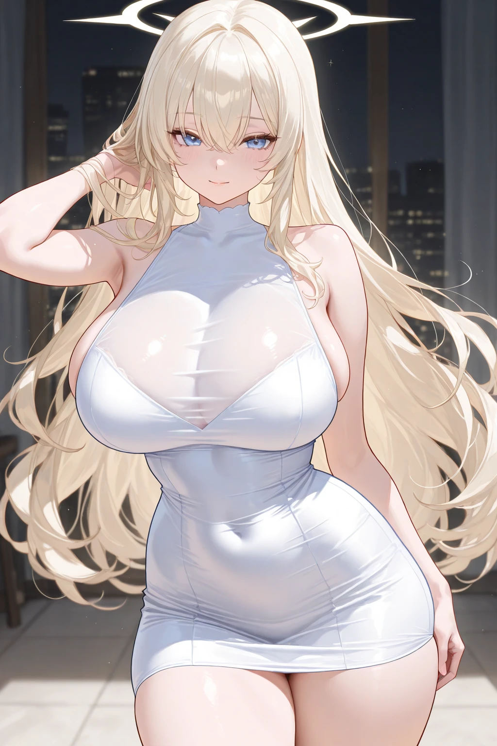((Best quality, 8k, Masterpiece: 1.3)), Sharp focus: 1.2, A beautiful woman with perfect body: 1.4, Slim abdomen: 1.2, ((Layered haircut, Large breasts: 1.2)), (no bra) (Small and beautiful hard nipple) (Thin and damp button up to shirt length: 1.1), (White shirt wet by rain), (Rain, Street: 1.2), Wet body: 1.1, Highly detailed face and skin texture, Detailed eyes, Double eyelid, tanned skin, sexy, tan