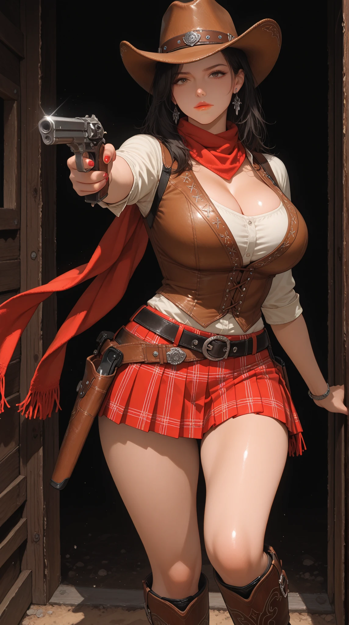 girl, female pirate, miniskirt, red hair, black hair, full body shot, clyde caldwell