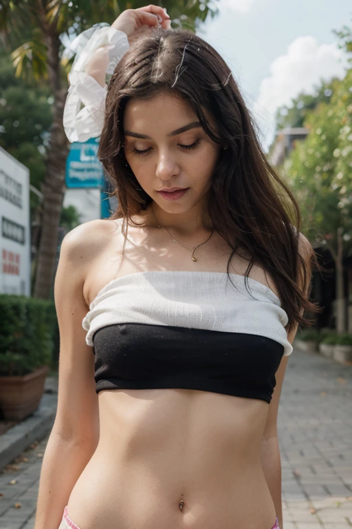 arafed woman, cute smile, smiling face, wearing a black leggings and sport top with cut out on chest , looking away, slim waist, fit sport body, sasha grey, portrait sophie mudd, 18 years old, stunning close-up headshot, madison beer girl portrait, violet myers, she looks like a mix of grimes, very pretty model, arian mark, 8k resolution, very detailed image, blue eyes, pony hairstyle, nikon, cinematic, in forest, early night, photo in Bryansk, Bryansk style