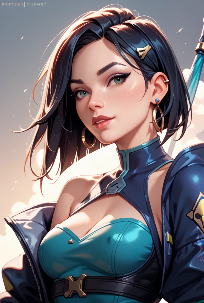 1girl,Latina, Adult Model Daisy Marie,cel shading,bold outlines,flat colors,sharp shadows,graphic style,(manga influence),clean linework,(striking visuals),multicolored background