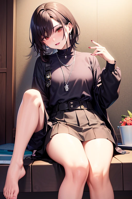 (Best quality, masterpiece 1.2), detailed, 1 girl, alone, looking at the audience,
Simple background, sexy, serious pose, meticulous eyes,
  Full body, green eyes, pink hair, blue stream, short hair, bangs
Young woman, wearing a sweatshirt, headphones hanging around her neck, short ripped jeans,
  Bokuman
Improve hands, (NSFW:1.3)