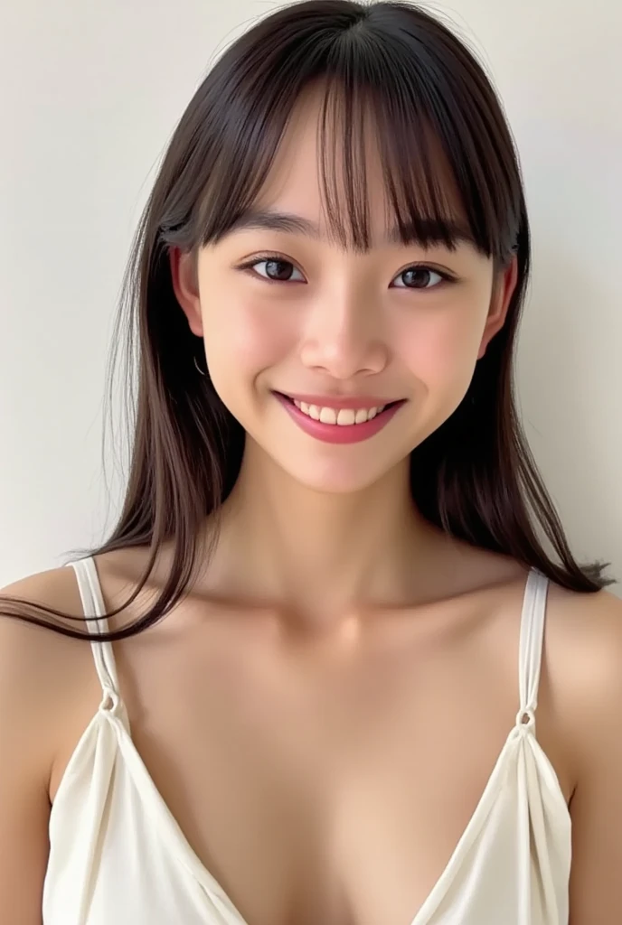 masterpiece,best quality,(Japanese ),((Beautiful girl)),cleavage,indoor,(perfect body beauty:1.2),(shy smile),beautiful teeth,