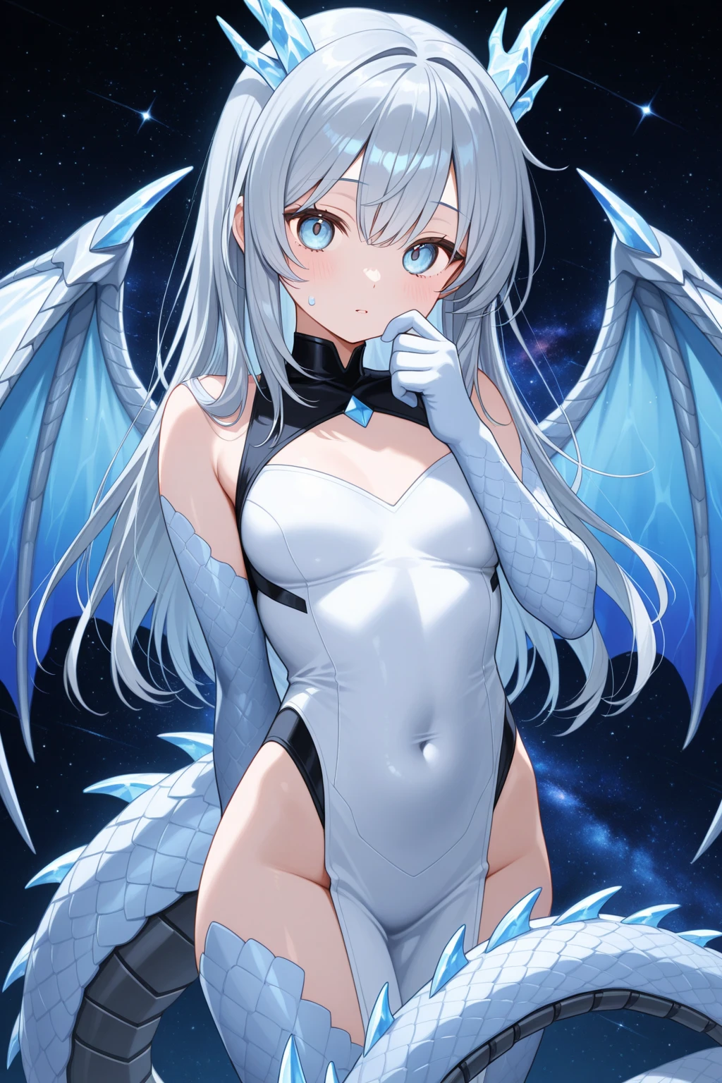 masterpiece, best quality, ultra-detailed, illustration, warm lighting, bright colors, 1girl, solo,
assertive female, angel, blue eyes, wings, feathered wings, angel wings, pointy ears, white hair, valkyrie, parted bangs, bangs, swim suit, body suit.
lewd, nsfw,
<lora:valkyieV2:0.65>
