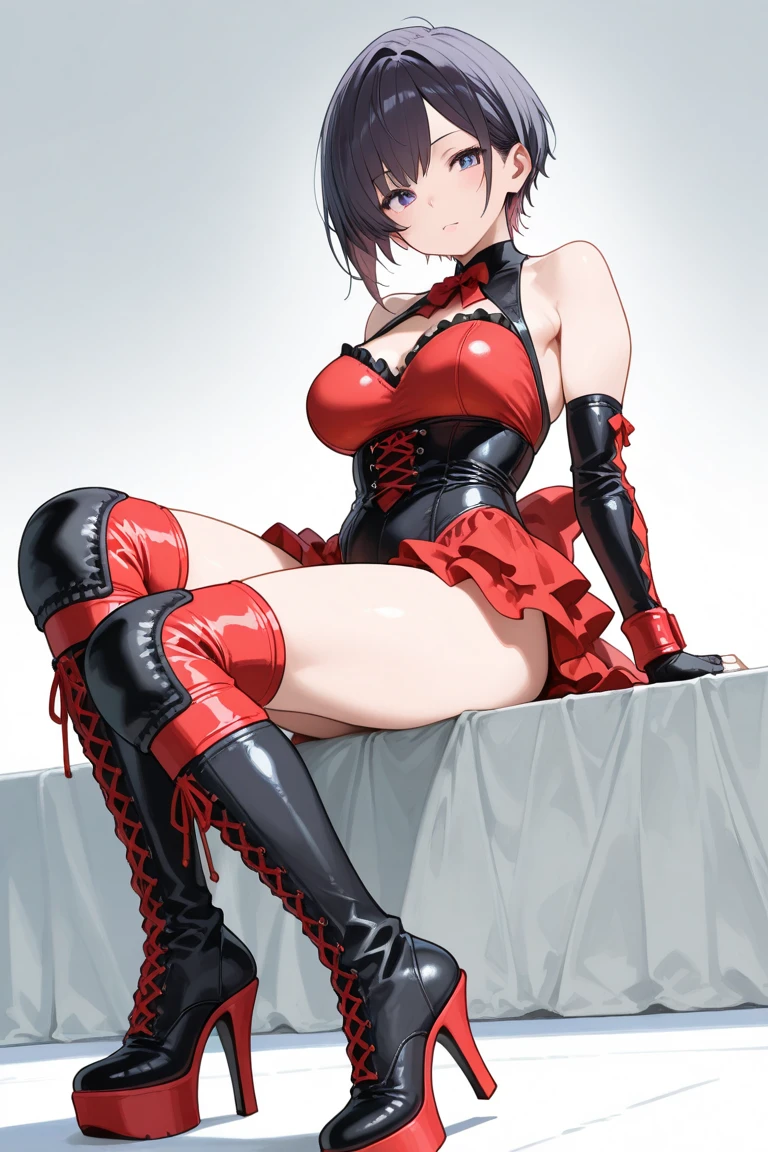 masterpiece, detailed, high quality, absurdres, foxct, 1girl, solo, blush, parted lips, medium breasts, curvy, wide hips, 
BREAK red bra, garter straps, black gloves, 
BREAK claw pose,