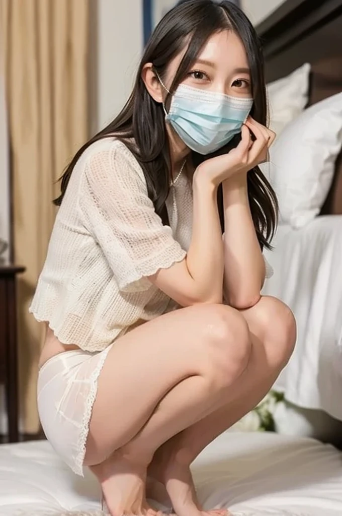 4K,high resolution、Pee、Urinating、Pee、Urinating、Japanese、10Teenage Girl、Embarrassing、NSFW.Nude.Spread your legs、Open your pussy、Ponytail、Wearing a white mask
