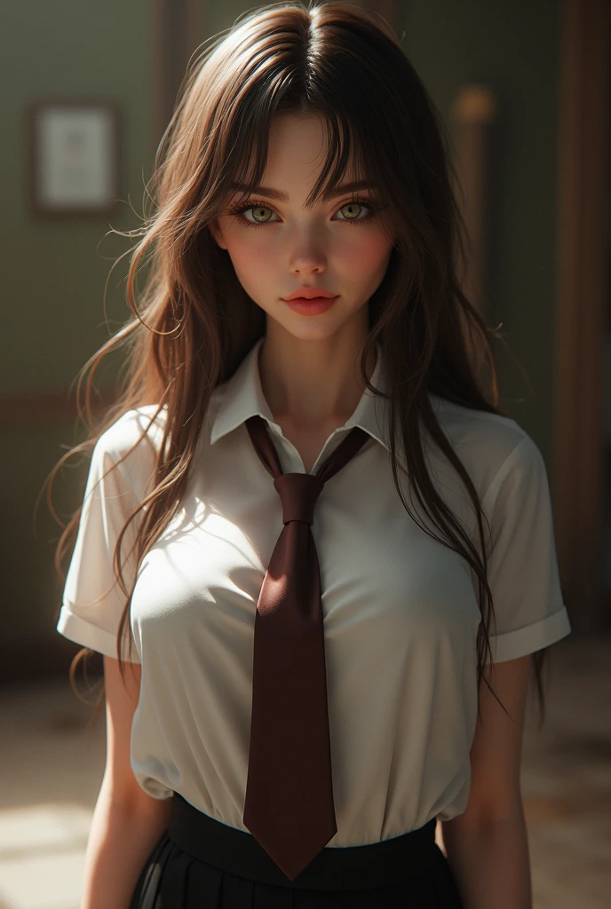 ((Best Quality)), ((Masterpiece)), (detailed) woman with brown hair, green eyes and submissive look, in school classroom, having anal sex