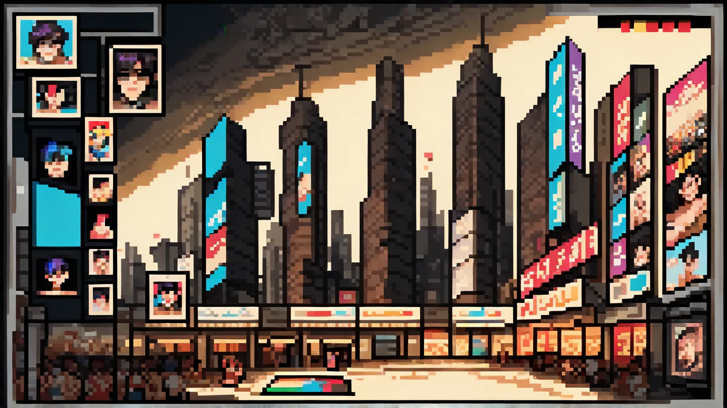 Modern buildings, Futuristic winter city, pixel art painting by Yoko Tsuno, best quality, masterpiece, high details, Ultra intricate detailed