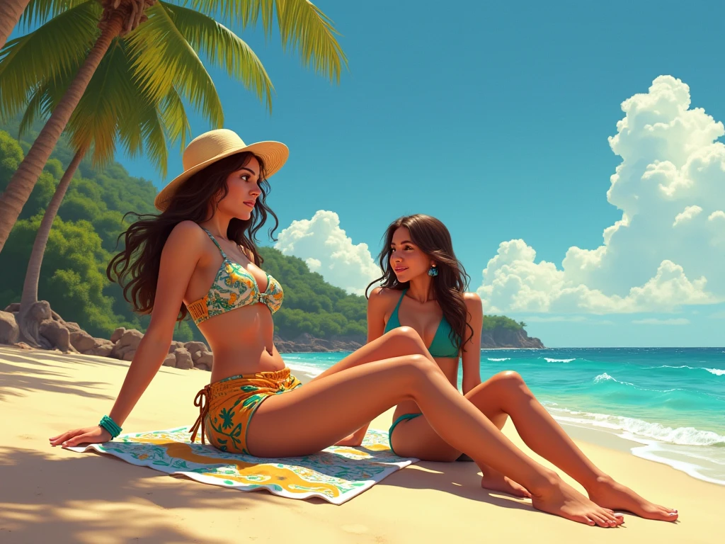 A group of teenage girls sunbathing on the beach naked