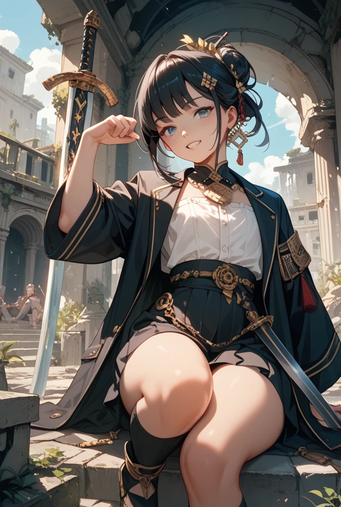 meguminArchWizard,(8k, RAW photo, best quality, masterpiece:1.2), (realistic, photo-realistic:1.37),1girl,cityscape, night, rain, wet, professional lighting, photon mapping, radiosity, Chinese Doll, torn ,chemise, large breasts, wedding dress, <lora:Colorwater_v4:0.7> <lora:meguminKonosuba_meguminArchWizard:0.7>