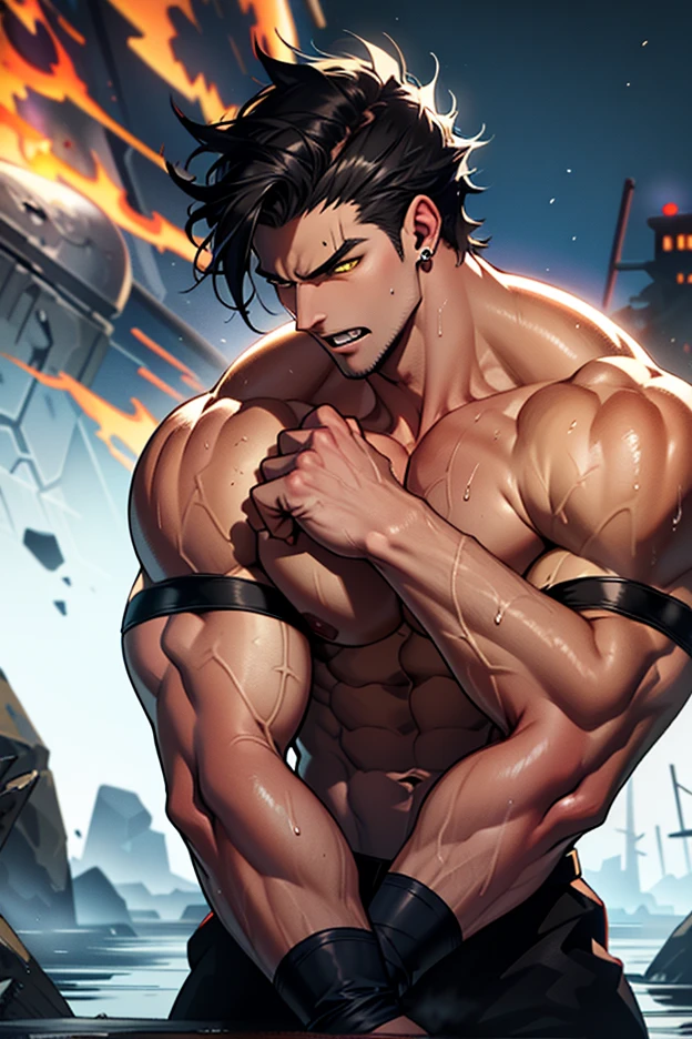 Ash Ketchum from Pokémon sitting on a weight bench with shoulders slumped. Sweating. Wearing a bulging jockstrap. Staring blankly as he listens to hypnotic subliminals through headphones. Monitors mounted on the walls around him display pulsing spirals to keep him in trance as he becomes a big dumb bodybuilder football jock. Open mouth. IQ drain. Dumber. Hypnosis. Trance. Brainwashing. Digital painting. Anime. Hyper swollen bulging . Big muscles. Big traps. Big biceps. Big triceps. Broad shoulders. Big meaty hyper pecs. Bro. "I have to resist. Have to ... break free.... Have to ... have to..... I ... m-must.... I ... must...." Speaking in a dull monotone as he falls into trance. "Listen, ... repeat, ... conform, ... obey...." Speaking in unison with the other jocks in the room. "I ... I am sweaty. ... I am . ... I am . ... I am dumb.... I'm just a mindless.... I'm just an empty, ... stupid, ... strong jock...." Brute. Dumber and dumber. Mindless. Brainless. Musclehead. Hyper muscles. Mouth hanging open. Perspiring. Sweaty. Hypnotic trance. Entranced. Hypnotized. Brainwashed. Brainwashing. Hypnosis. Glowing eyes. Mindless stare.