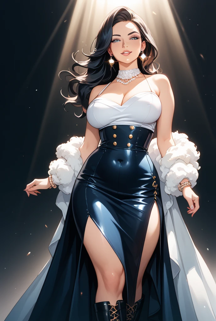 ((Highest quality、masterpiece、anime style、best quality、high resolution、8k、detailed、ultra-detailed:1.3))、Long legs:1.2, Beautiful woman with perfect figure:1.4、(Smiling:1.2), double eyelid、30-year-old female、((One Woman,beautiful face,Beautiful face、Japanes,night,upper body:1.2)),Big Breasts、High resolution, accurate, Anatomically correct, High-resolution model, high quality, Very detailed, Ultra high definition, Textured skin,((moon in the sky,dynamic angle,looking at viewer,outdoor,A field covered with silver grass、Sparkly enamel dress,Several rabbits pounding rice cakes in the background:1.2)),starry skies