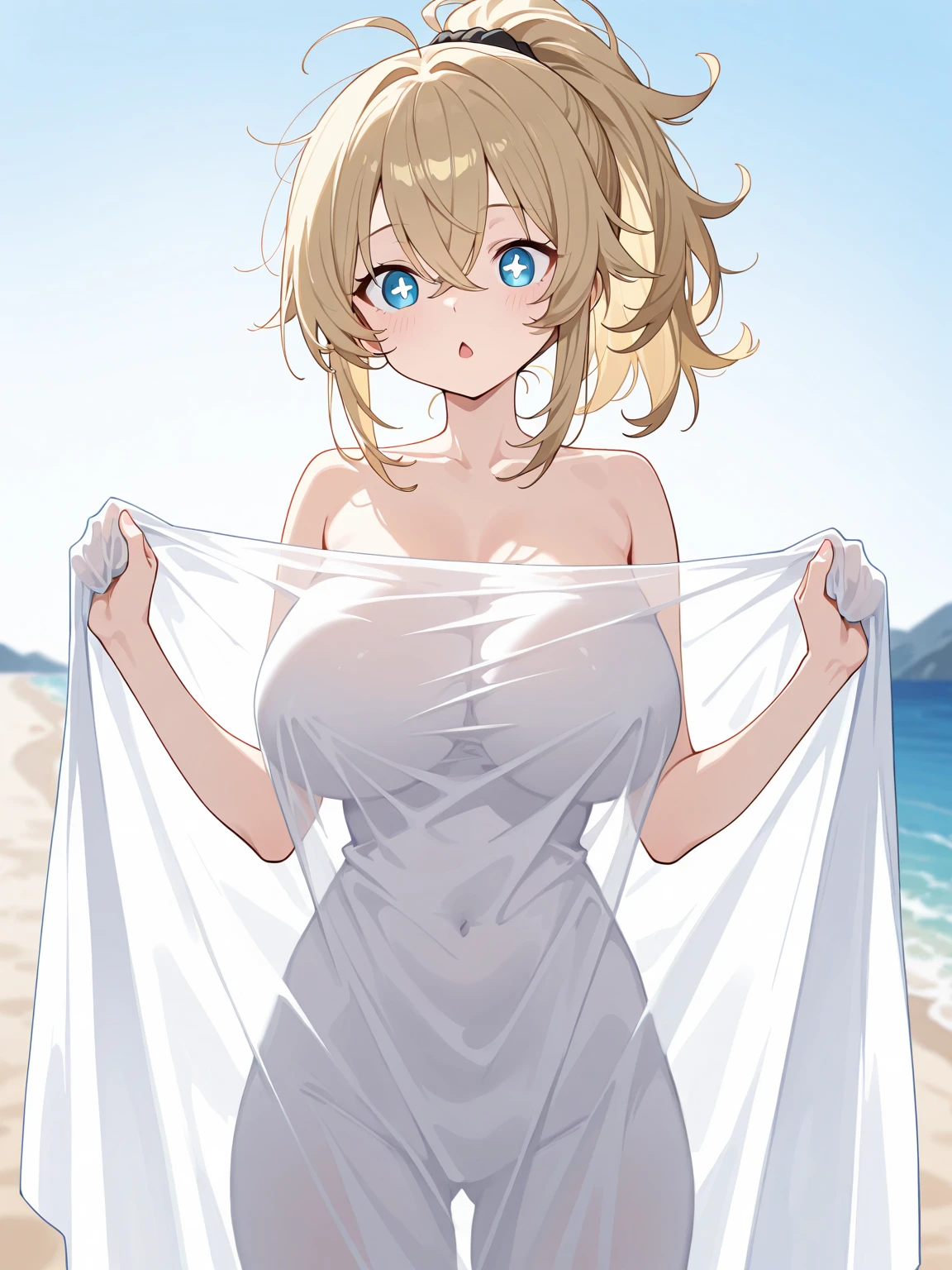
　　　　　　　　　　　　　　　　　　　　　　　　　　　　　　　　　　　　　　　　　　　　　　　nsfw:1.6, Top quality, masterpiece, ultra high resolution, , (top quality, high resolution, 4K, detailed lighting, shaders, perfect anatomy, perfect proportions), eye of the beholder, (masterpiece, top quality) (top quality, 4K, 8K, high resolution, masterpiece: 1.2), highly detailed, (masterpiece: 1.3, top quality, ultra high resolution, ultra detailed), (top quality: 1.2), perfect eyes, perfect face, perfect lighting, (top quality, 4K, 8K, high resolution, masterpiece: 1.2), highly detailed, (top quality, 4K, 8K, high resolution, masterpiece: 1.5), highly detailed, masterpiece, top quality, ultra detailed, top quality, high resolution, 32K CG, very delicate and beautiful, illustration, high resolution, sharp focus, front lighting, glow, girl 1 person, solo, smiling, very beautiful and detailed anime face, very detailed eyes, ((masterpiece)), ((best quality)), (super detailed), ((cute)), cute, ((very detailed)), 4K, (8K), best quality, (best quality, 8K, 32k, masterpiece, super high resolution, very detailed, impressionistic:1.2), blurred background, (((two arms))) , (((two foot))), ((((four fingers and 1 thumb)))), Best quality , ((only one naval)),

((Scandinavian beauty)). ((Beautiful face)). ((Cute)). ((Beautiful pale blonde hair)). (((bridal updo))). ((Her bangs are swept to the side, revealing her forehead)). ((Beautiful blue-green eyes)). Smiling. Embarrassed. ((((Naked)))). (((Bottomless))). ((Princess)). ((Belly dancer)). (((Relaxed)))). (((Breasts and nipples not covered))). (Groomed blonde pubic hair). (Small pink areola and nipples). (((Big breasts))). ((Full breasts)). (Beautiful breasts). (Narrow waist). Slender body. (((Gorgeous tiara))). (((Wedding veil))). ((Pure white choker)). ((Necklace)). ((Pure white waist belt)).  ((bracelet)). ((anklet)). (((deserted beach)). (((night)). (((on all fours)). (((boob view)).