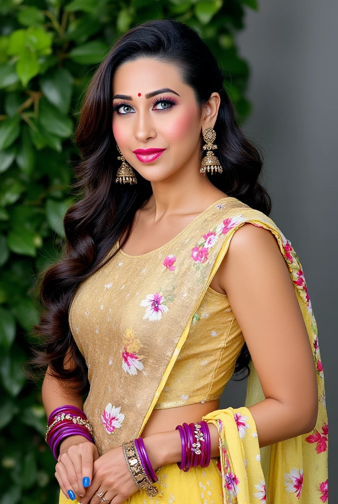 professional portrait photo, fully dressed, pretty, 25-year-old woman,  wearing elegant Indo-Western Gown, flat matte background, desiespresso