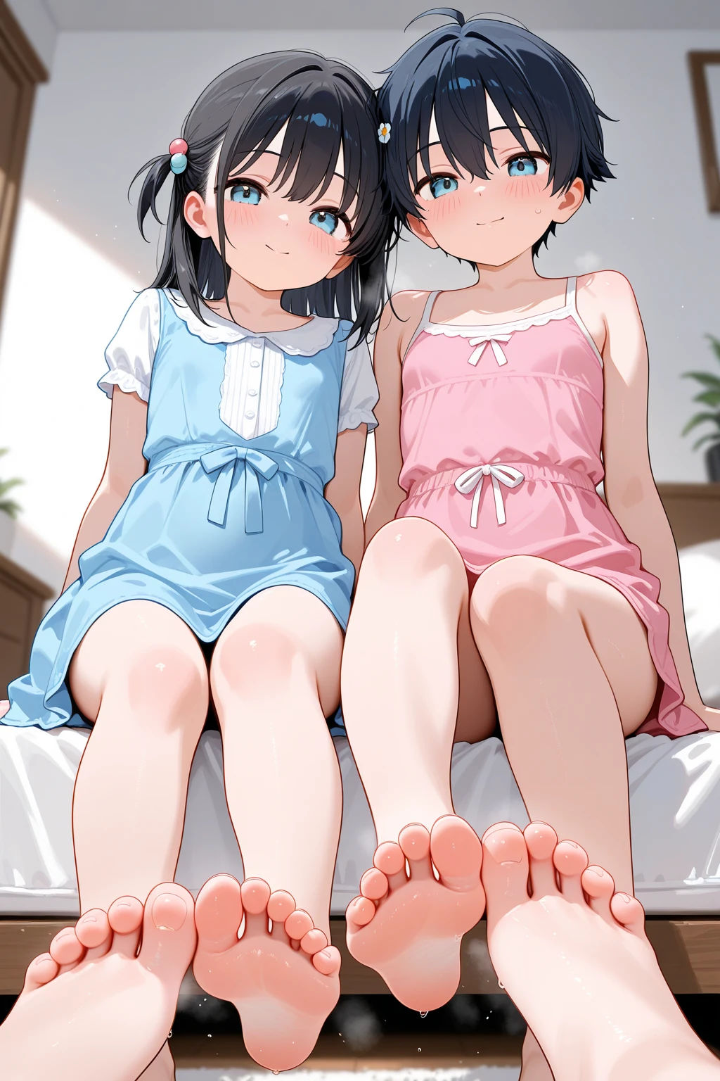 Cute Girls, Lifting the apron, Spread your legs and show your panties, Purple panties, Show off smooth armpits, Sweaty body, ponytail, Brown Hair, Embarrassed look, light Purple panties, Detailed panties, In front of the classroom, Semen-covered body, Wet body, Cover your face , Unbuttoned shirt, Small cleavage