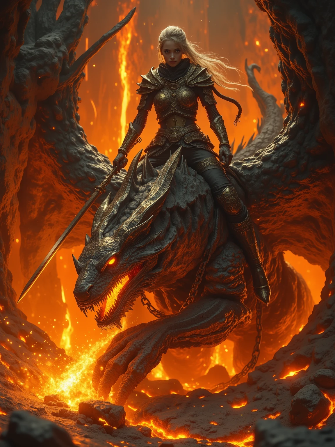 valkyrie walks in hellfire with her chimera and beast
