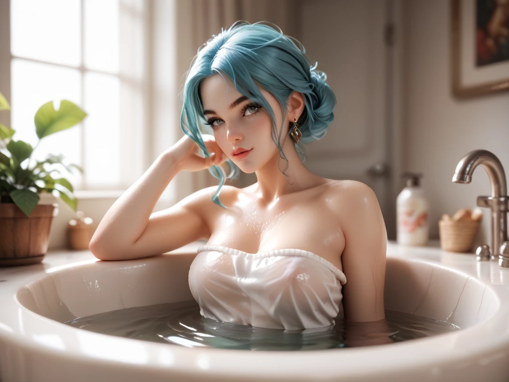 emily, corpse bride at 18 years old nude at the bath, pubic hair, blue hair, bridal diadem