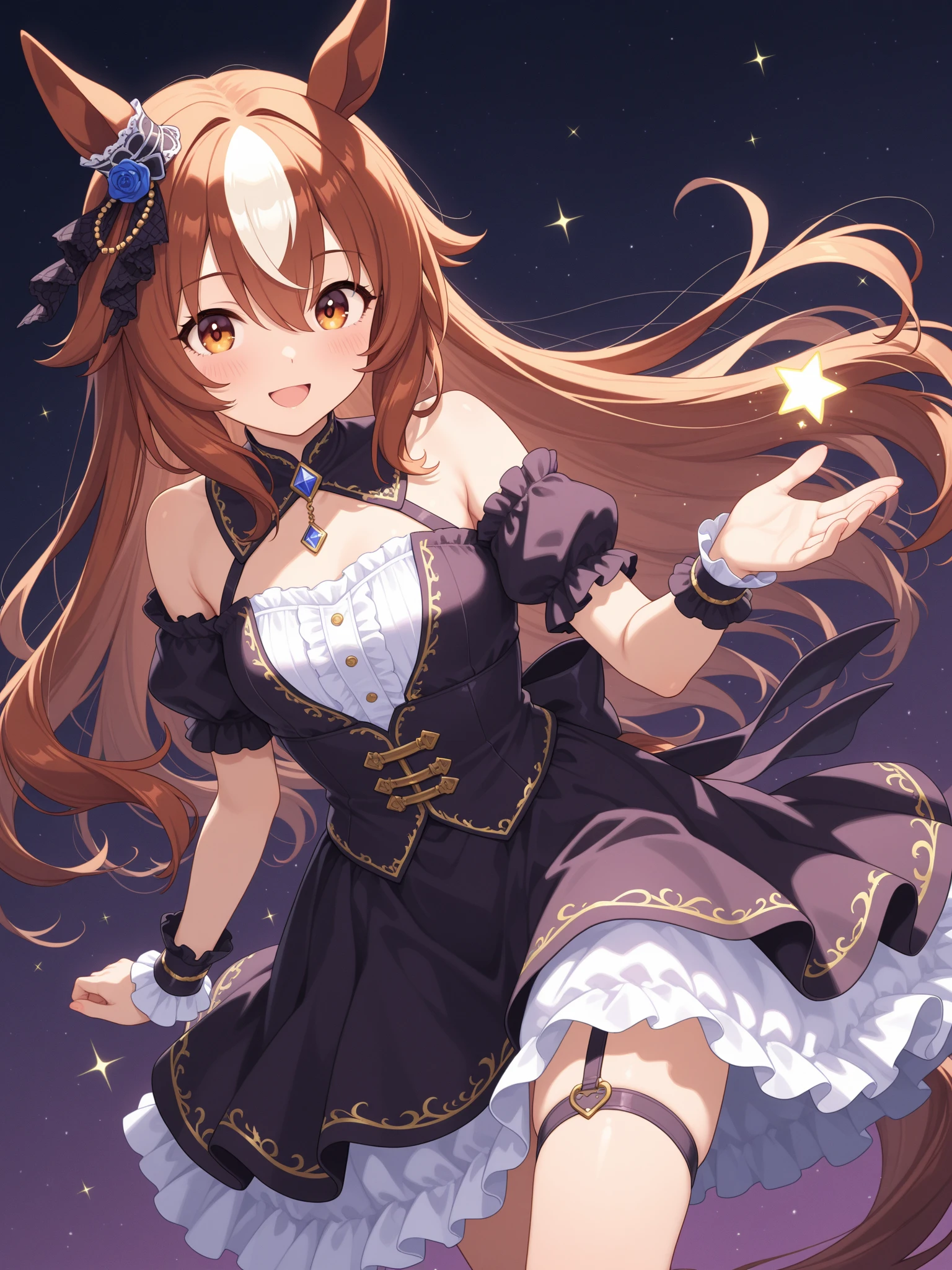 Top quality, highly detailed, UHD, idol, dress  cute and beautiful anthropomorphic koala girl with brown curly bob hair wearing a heart shaped choker on outdoor stage