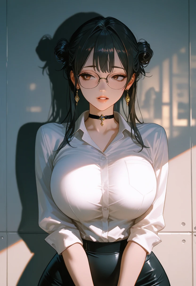 ((mature woman)), ((dark skin)), wide hips, ((milf)), sexy pose, highly detailed background, BREAK milf, ((dark skin)), cleavage, ((voluptuous body)), slender waist, thick thighs, suggestive look, shiny eyes, eye reflection, perfect eyes, pigtail, Overflowing breasts, ((Venus Body)), smile, open door, Behind the door, school entrance door, high resolution, ultra detailed, realistic:1.37, vivid colors, studio lighting, bokeh"Sexy teacher in a classroom giving a welcome, with glasses and her hair tied up, very pretty, pointing at the stone and teaching mathematics, tight and fitted to her body, short skirt and cleavage on display, students sitting in their seats, nice teacher how many anal