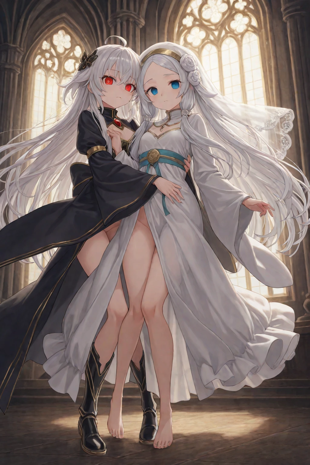 A group of priestess, (in bedroom), various hair styles, harem, night, details face, seducing, ceremonial outfit, multiple girls, exposed shoulders