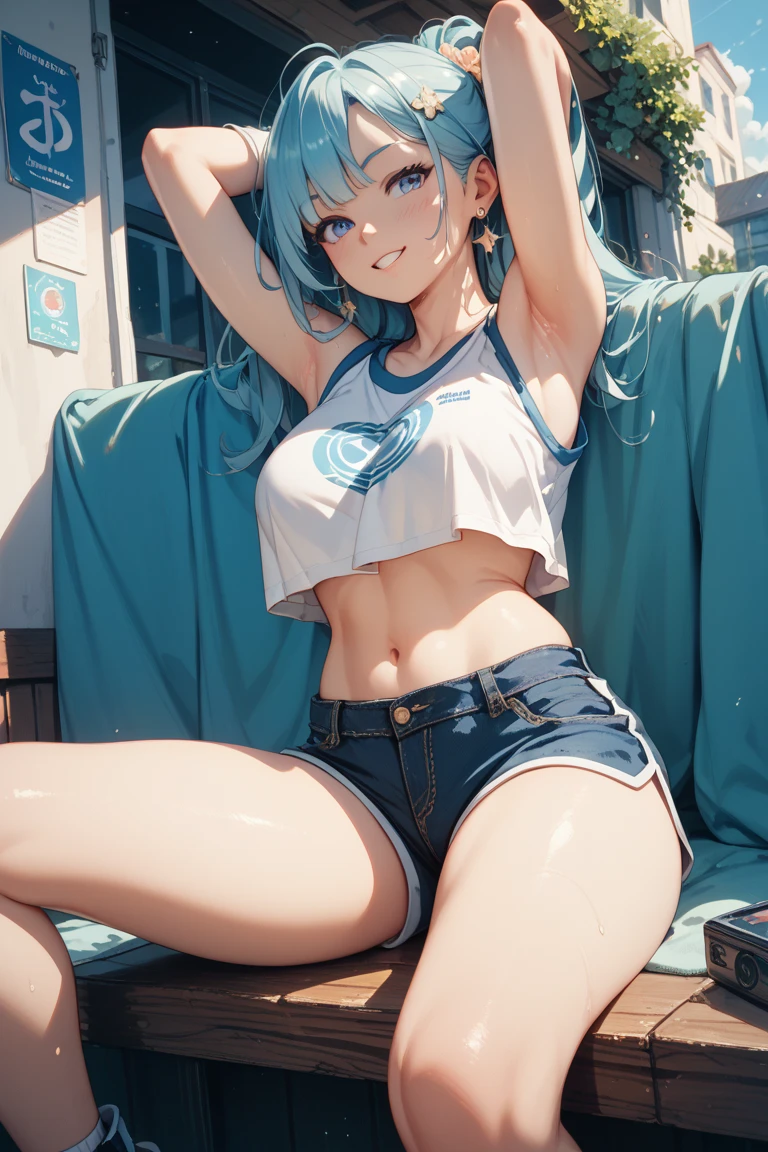 Bulma on the beach with great legs