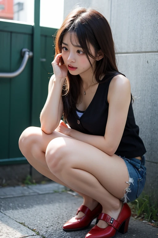 a beautiful girl, (casual fashion), (beautiful face:1.5), looking at viewer, (frown:1.5), (cry:1.3), (panties:1.2), good hands, good fingers, (ultra high res), (raw photo), sharp focus, (ultra-realistic photo), best quality, top quality