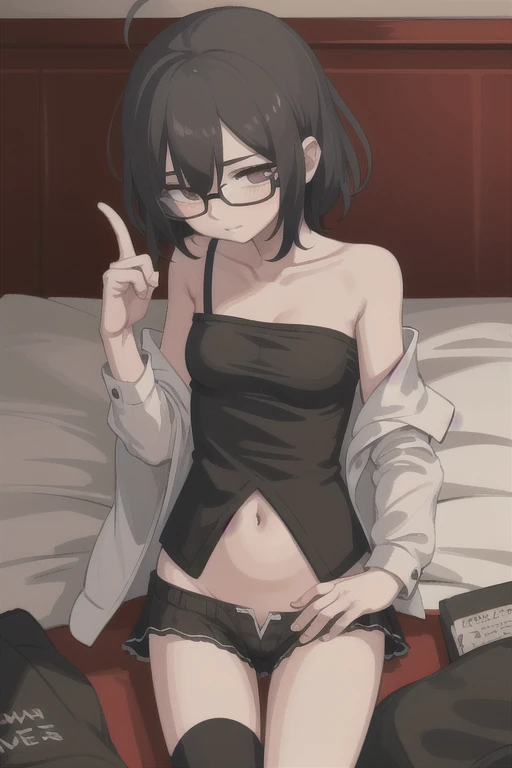 (A superb exquisite yuki nagato), (yuki nagato:1.5), brown eyes, brown hair, natural straight hair, solo, nature, extremely delicate, straight facial features, peerless beautiful girl, soft, (sensual face), ((ecchi face)), dreamy quality, exaggerated facial features, solid color, frank holly, delicate face, bright lips, slender waist, soft curves, super fine, 4k, natural moving, Ultra high resolution, (masterpiece:1.2, best quality), (finely detailed beautiful eyes: 1.2), (beautiful detailed face), sexy nude model, sexy pose, (medium chest), (Perfect Body Proportions), (bedroom), Mekosuji, Spread your legs a little and show off your crotch, bra & panties,