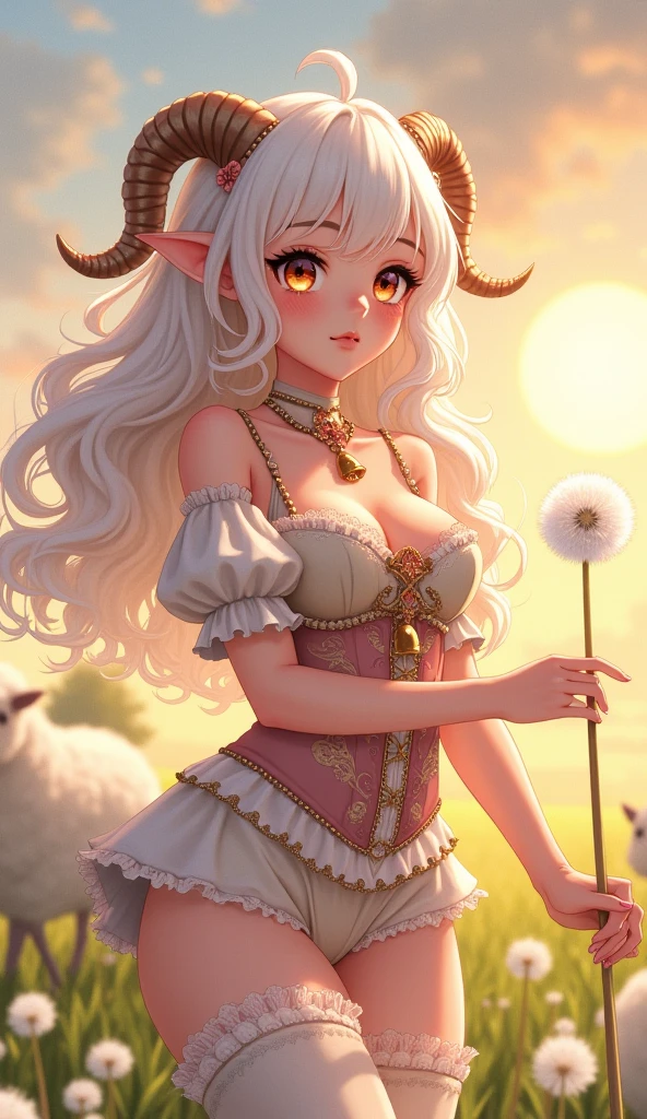 (((masterpiece))), (((best quality))), ((ultra-detailed)),(highly detailed CG illustration), ((an extremely delicate and beautiful)), cinematic light. This image is highly detailed, semi-realistic fantasy art with beautiful shimmer, glimmer, and glitter. Create a beautiful and graceful fantasy cow-unicorn woman. The woman should have the best features of both unicorns and cows. The woman is cute and graceful and elegant. Her eyes are highly detailed, with realistic shading and realistic details. Her fur is beautiful and shimmering.