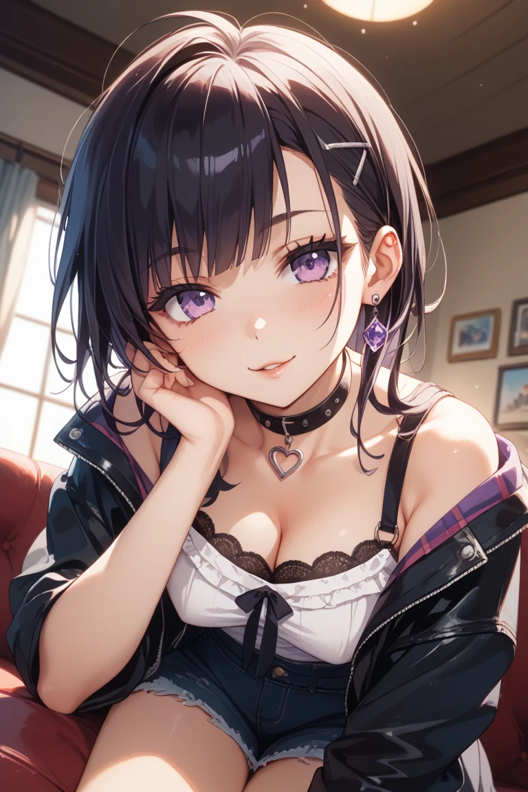 (8k、Top image quality、top-quality、​Accurate human body、Detailed people、Correct five-finger、4K - ultra-vivid、highest quality, masterpiece, Ultra-high resolution, Detailed Background、The perfect background、　　　　　　　　　　　　　　　


Oily skin, Sparkling Skin、Realistic skin texture、Detailed beautiful skin、Shiny skin、Glowing Skin,
masterpiece)、


Black hair in twin tails、short hair、Wavy Hair、Blunt bangs、Purple eyes、Expressionless、Piercing modest chest、Pink frilly outfit、Off-the-shoulder strapless、Black mini skirt、((Fishnet tights))、Platform leather shoes、bewitching female brat、

(((Dim lighting)),(Sit on a big Velvet leather sofa、She looked up as if she was sticking close to me.、Night round:1.2, lounge girl:1.3, Sit right next to me:1.3, POV:1.2, drink alcohol)、(A sweet, ecstatic face:1.5)