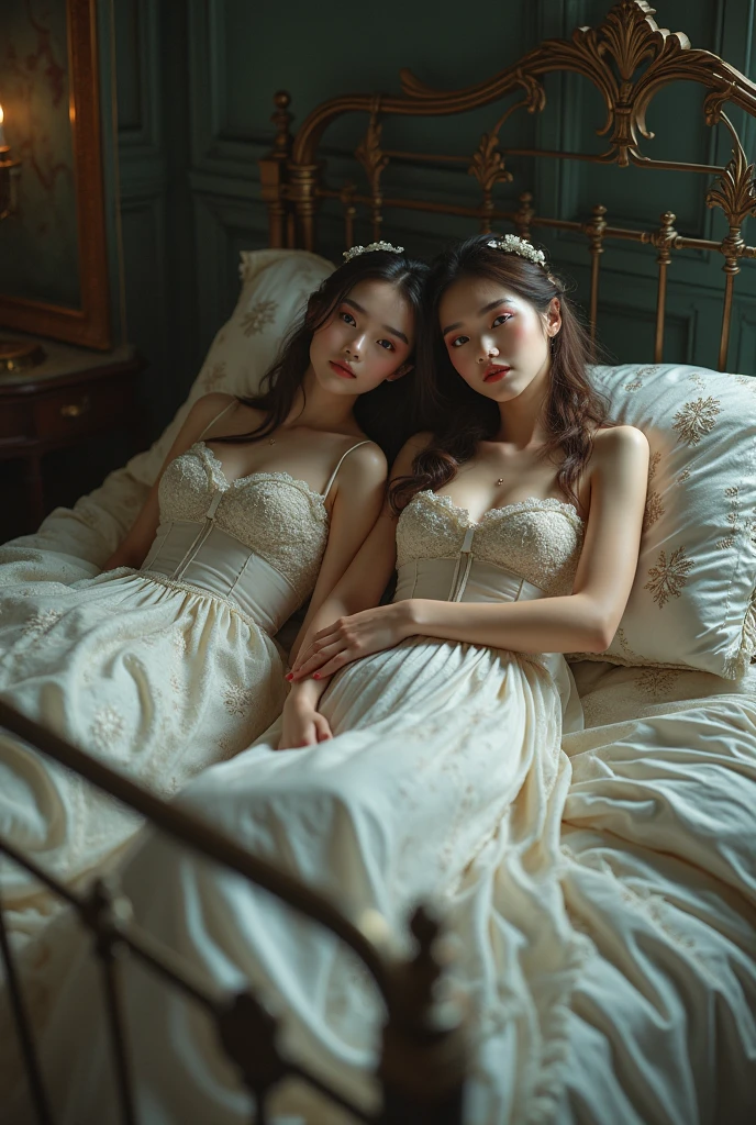 (black box:1.5), (pillows inside the box:1.5), (black background:1.5), 2 girls sleep in the box, (deep box:1.5), Best Quality, Masterpiece, Ultra High Resolution, Illustrate a beautiful girl close up dressed in kebaya, set against the backdrop of a Balinese temple. Ensure that the image is photorealistic and of top-quality 8K HDR, capturing every intricate detail of the scene.,kebaya,kebaya indonesia,p3rfect ,cleavage, round breast, beautiful eyebrows, beautiful breast, beautiful eyelashes, breast fixed, (eyebrows fixed), body fixed, (big boobs:1.5), (closed mouth), Korean face, 22 years old, (superb embriodery:1.6), (sexy cleavage:1.2), (clean face:1.5) , Saturated colors, More Detail, beautiful face, (closed eyes:1.5), (sleeveless:1.5), (legs straight:1.5), (absolute cleavage:1.5), (visible breast:1.5), (big skirt:1.5), (ball skirt:1.5)