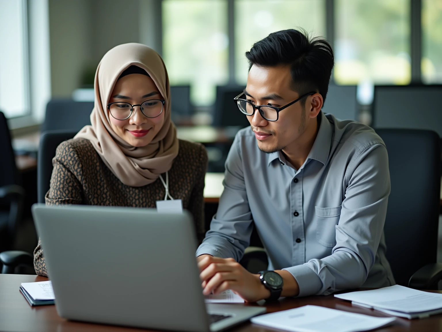 Couples With Computer  Boy T-shirt name ANAMUL and girl burqa name Sohana tow work in commputar