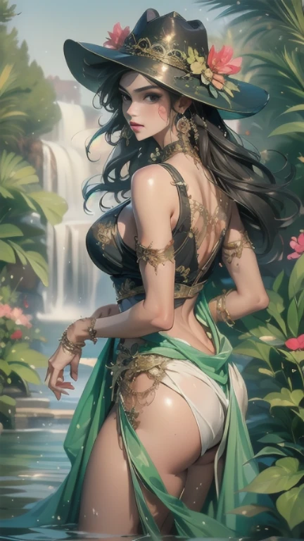 (Masterpiece:1.5), (((High qualityสุด, best quality, High quality))), ((complicated details, very detailed, Crazy details)), height, 32ก, Extremely detailed CG 8K unity wallpaper., (beautiful and beautiful:1.2),, (depth of field:1.3), (Flawless.:1.3), (Delicate depiction of details:1.4),
(((Abundant natural light, Delightful bright colors))), (Ambient volumetric backlight:1.5),  (Illustration of an extremely beautiful young woman:1.3),
(upper body:1.4), (perfect center:1.4), (Natural willow pose:1.5), (((dynamic poses, movie corner))),
(1milf:1.5), (alone:1.4),
beautiful beautiful face, [(detailed face:1.2):0.2], Bright eyes, Pure Rose Face_v1, ulzzang-6500-v1.1,  (gag:1.5), (red lips:1.4), (full lips:1.4), (smile:1.3),
Flawless attractive body, (((The feminine curves are pronounced.))), Skin glows brightly., realistic skin, hair follicles, (((Tightening belly, navel, Groin:1.3))),
(((Golden thread flutters.))), (Fringed tassels:1.3), (Tight long sleeves:1.4), (Single neck), (The invention shines.:1.5), (Elegant and intricate clothing accessories:1.5), (Embroidery work decorated with gems:1.4), (sparkling clothes:1.4), (sparkling particles:1.3), (((The front seam is sagging., Sagging back seam))), (((earring, armband, Hair clips, hair accessories))), (Stand alone in a magical outdoor garden decorated with gems and colorful exotic flowers and shrubs.:1.5), (Outside the great ancient palace:1.5), (((full body))),(((ขับnavel,List of dances,Thai Dance))),((((Separate outfit showing nipples:1.4, semi-naked:1.8))),(((Complete breasts,Complete nipples))),Revealing the skin, ((pussy,bare female genitals))