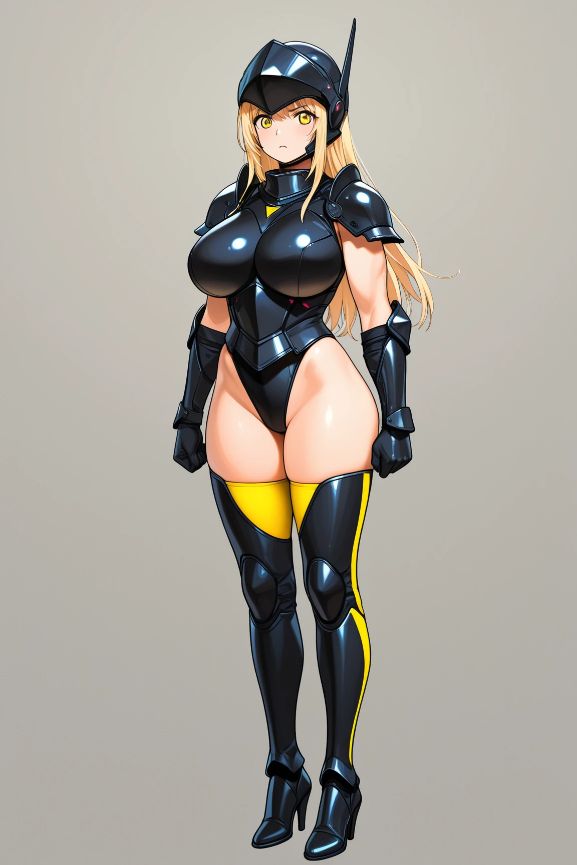 ((masterpiece)),(((best quality))),((character sheet)), ((full body view)) ((black woman)) ((skinhead:1.4)) ((confident pose)) mature face, defined cheekbones, high cheekbones, illustration, girl, muscular, ((bald:1.4)), sexy bimbo, (gigantic breasts:1.7), ((detailed face:1.4)) beautiful woman, (yellow outfit:1.4), (gold hoop earrings:1.6), (holding sword:1.4) (yellow lips:1.6) , shiny skin, scribbles and marks,(puffy lips:1.5) , rough sketches, 8k,16k, (simple background, white background: 1.3), yellow and black color palette, (black skin:1.5)
