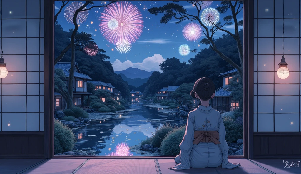 top quality, best quality, High-quality illustrations, masterpiece, super high resolution, detailed background, lake, nigh sky, firework, japanese yukata, 6+boys, 6+girls, absurdres(highly detailed beautiful face and eyes)perfect anatomy, expression, good lighting, cinematic shadow(kemono, furry anthro)assorted poses, dynamic angle,
