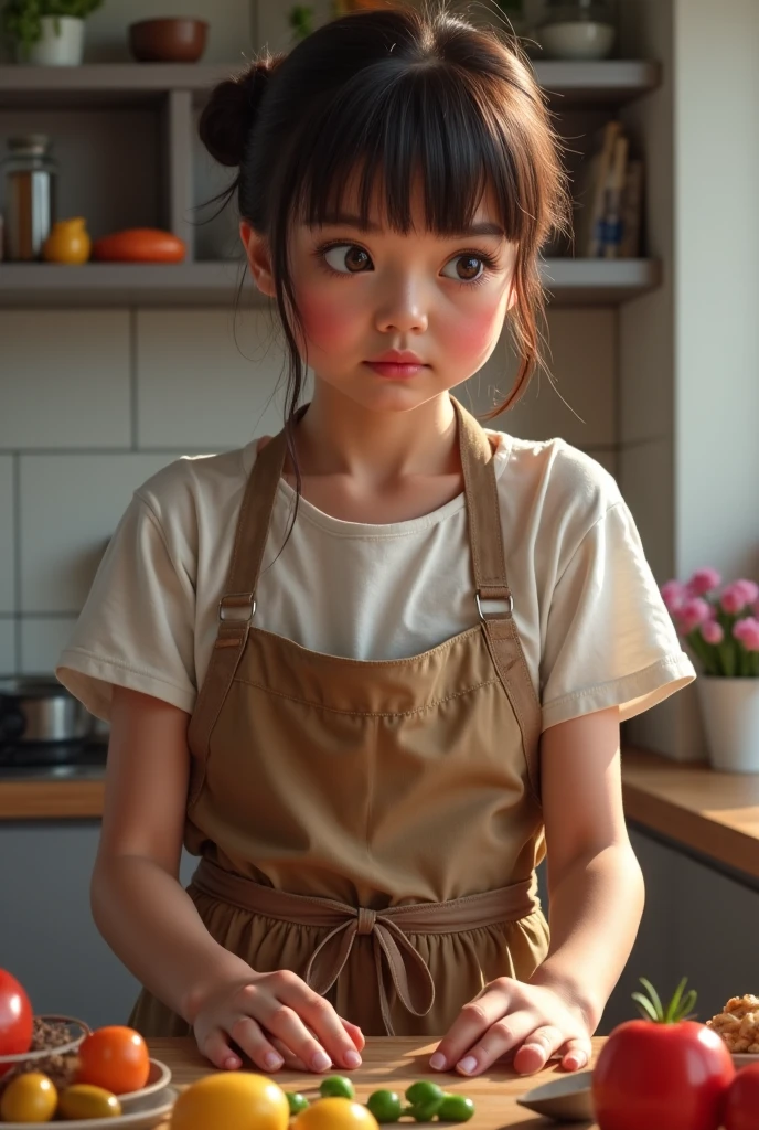 ((best qualityer)), ((work of art)), (detailded), image of an Afro-descendant baker, inspired by Princess Tiana's style from the film "Princess and Toad". She should be in a vibrant and welcoming kitchen, surrounded by cakes, colorful sweets and ingredients. The focus should be on your confident smile and elegant apron, while she prepares a delicious dessert. The atmosphere must convey joy and creativity.


