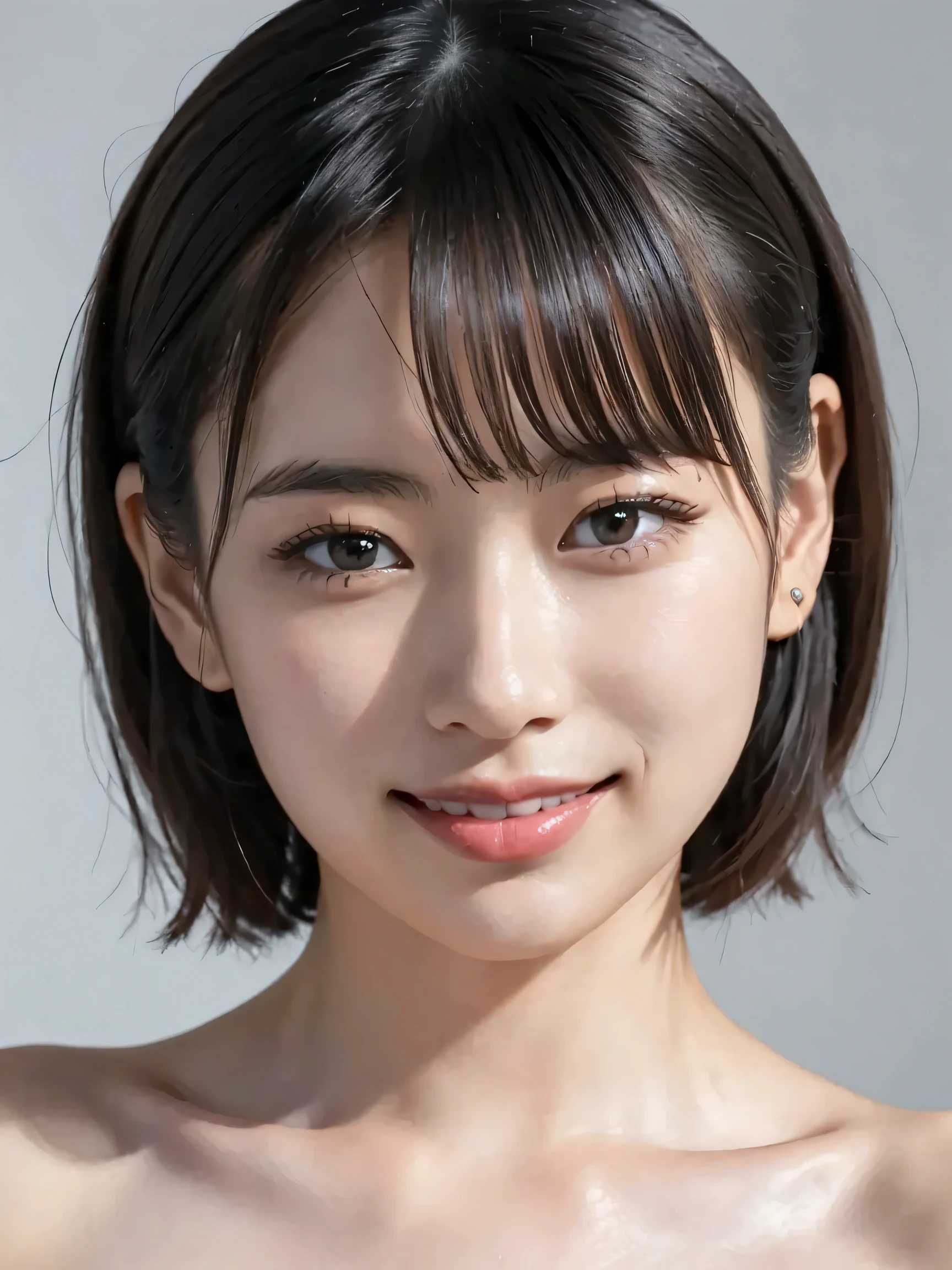 {{bust close-up pictures:1.8}},{{top quality:1.8}}}, {masterpiece:1.8}, {:1.8}},,{natural makeup:1.8},{{Extremely elaborate facial eyes:1.8}, {{ Beautiful White Skin:1.8 }}}, {Professional Lighting)}},{high-accuracy selection},{{{{Picture of a face above the chest:Nipples(red)Nipples}}}},{{high school girl:16age :smile :small breasts:Areola(Pink)Areola}},,{red頬:1.6},,{{{{smile:{big double eyelids}:{mascara}: { teardrop bags}:{{long eyelashes:1.8}}},,{{eyeshadow:0.8}},{{{{透けて見える白いタイトシャツ-Nipples:1.8}}}},{{bob cut::Princess Cut:ponytail:1.8}}