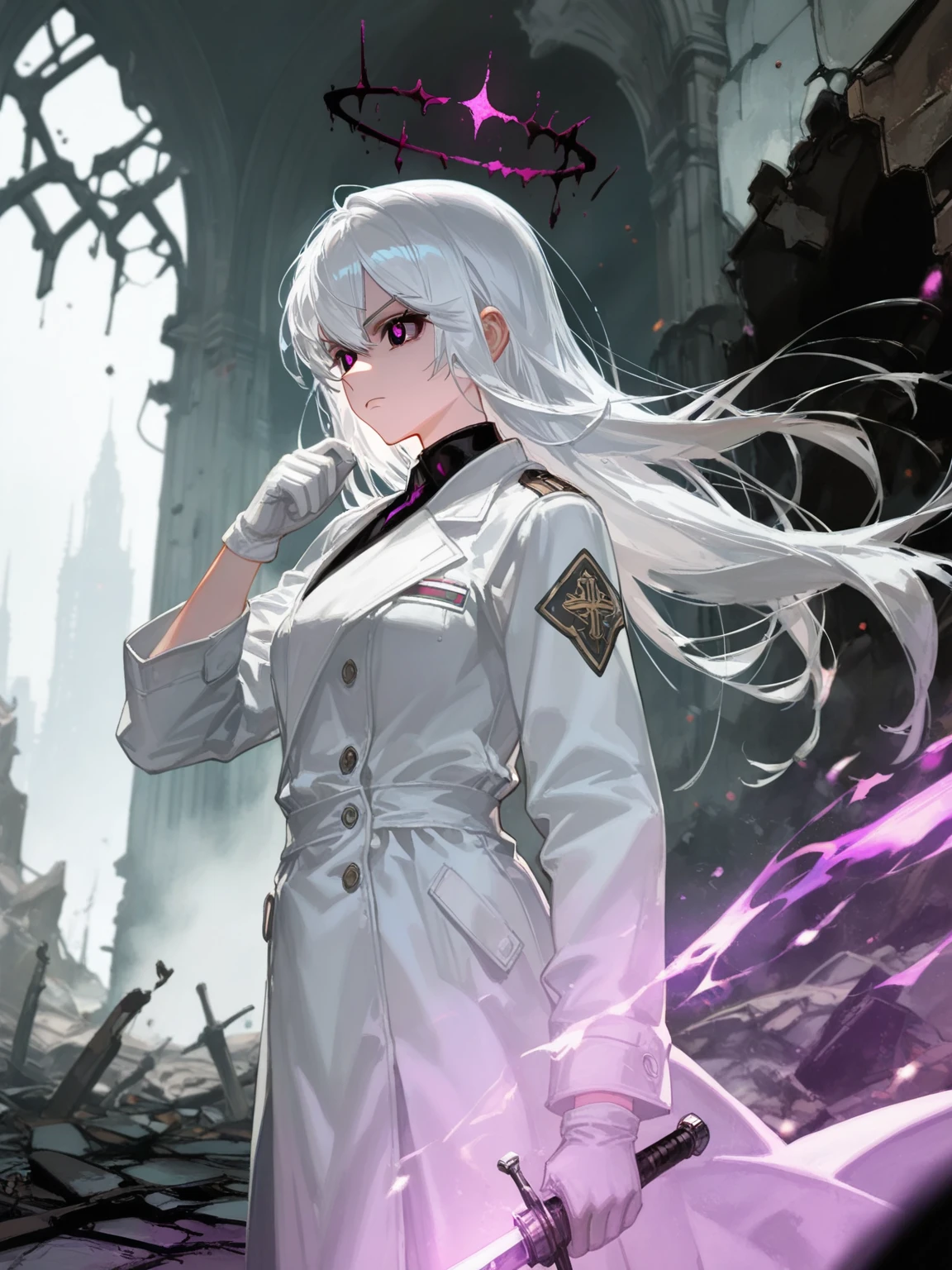 best quality, masterpiece, highres, solo, {black business suit:1.40}, {tie:1.20}, {sunglasses:1.25}, {white gloves:1.15}, {white shirt:1.10}, {black skirt:1.15}, {smoking:1.20}, handsome, {reed_arknights:1.15}, horns, long_hair, dragon_horns, ahoge, bangs, blonde_hair, upper_body, blue_eyes, tail, breasts, white_hair, green_eyes