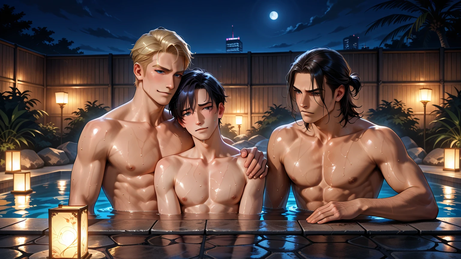 (Masterpiece), Best Quality, Perfect face, 2 Topless Hairy Shota Dogs, flushed, naked apron, serving food and drinks, coffee shop, innocent , Ribbons, restaurant, apron pulling,