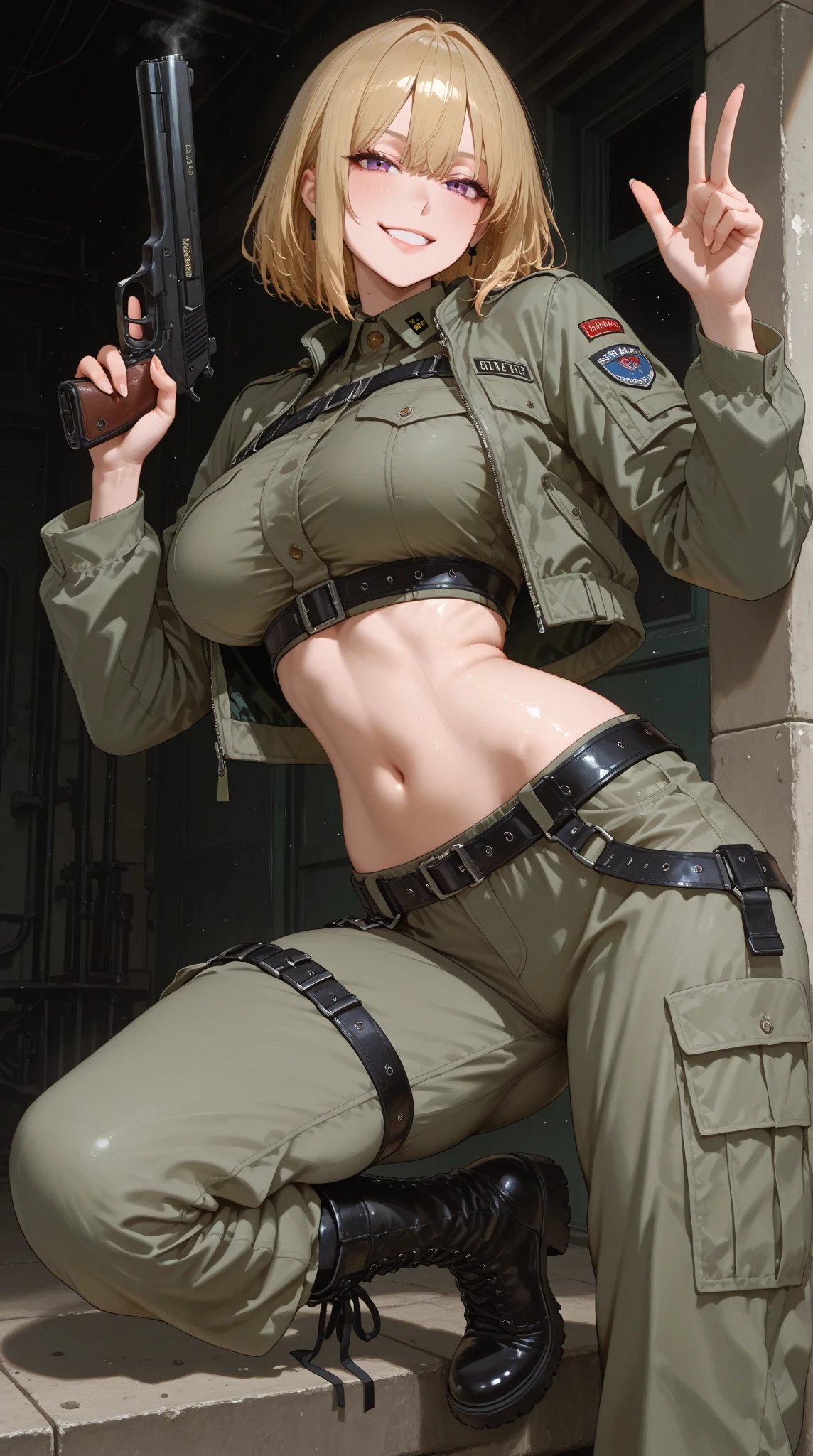 (Unbeatable masterpiece, Ultra-realistic 8K CG, Perfect Artwork, Perfect female figure, Dramatic shadows, Ray tracing) 16k quality,
(Spotlight, Perfect Lighting, Detail light, Dramatic shadows, Ray tracing),(cyberpunked),(Arm is mechanical:1.5),
1 girl in, 13 only,(Air Force Uniforms:1.5),Face down,(Pull the skirt up to the navel:1.1),(Focus on panties:1.4), (extra very short hair:1.3),(Voyeur angle from directly below:1.5), (looking at another:1.3),(Ruins),(Shoot machine guns:1.4),Fighters