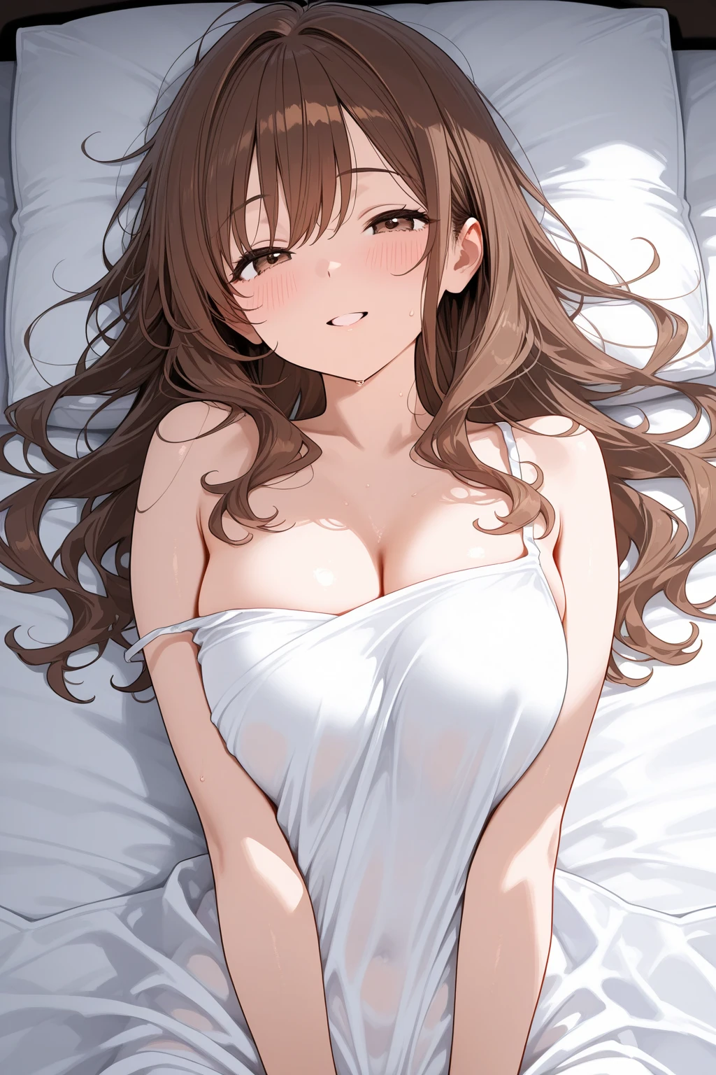 high quality,8k Ultra, delicate lightstar, shining at night, A dreamy and ethereal image of a woman sleeping under the stars, Bed, window, mesh bra, White bra, Brown hair, skyblue Color Moon, the whole body, korean woman,White skin color,