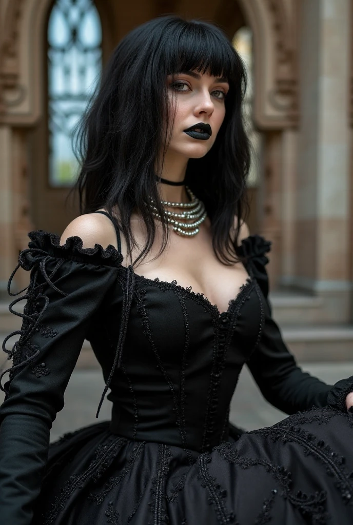 Generate a gothic woman with big glutes and wearing leggings