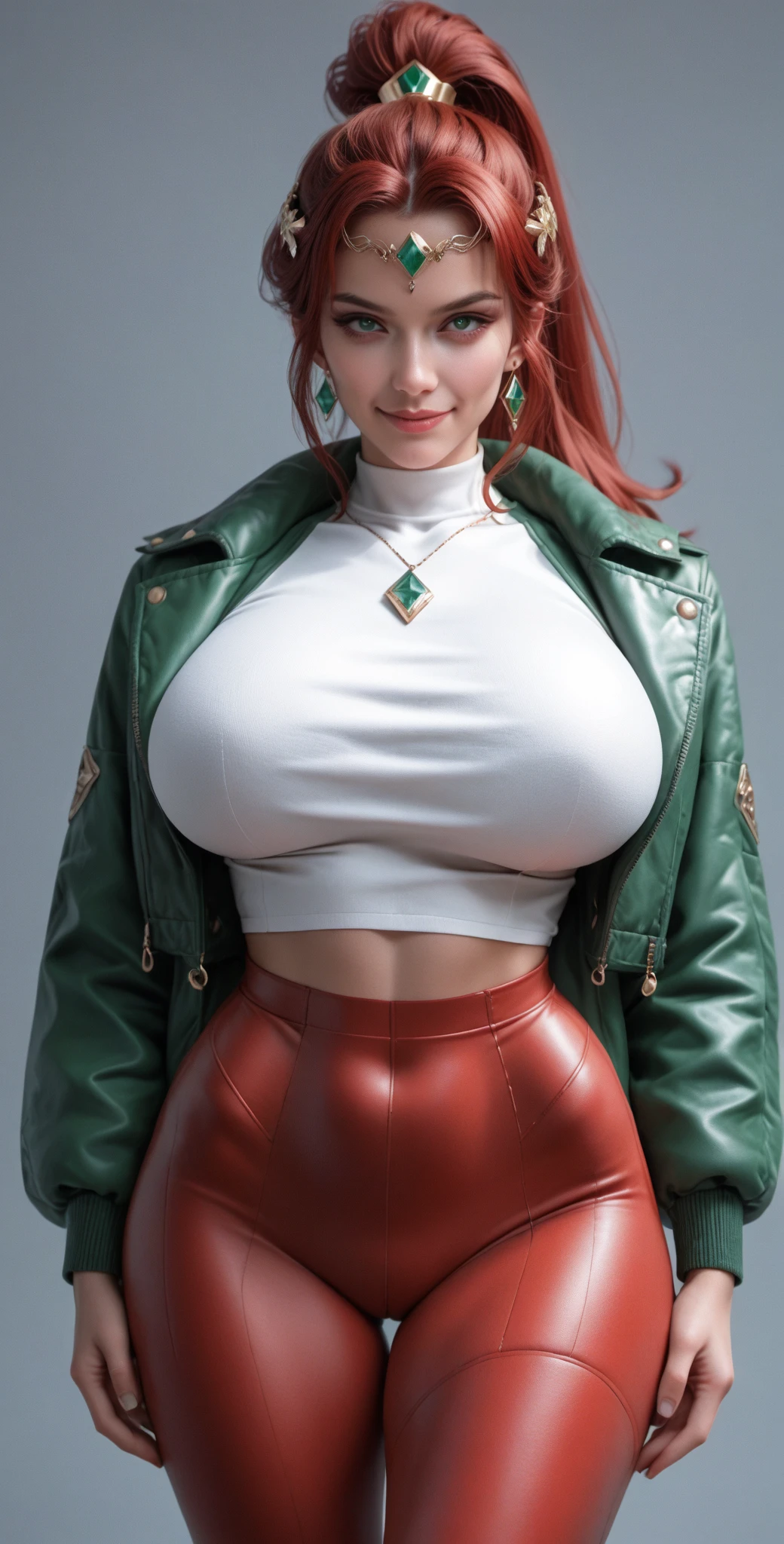 a woman that is standing in the rain, a hyperrealistic painting, trending on Artstation, generous cleavage open jacket, realistic cartoon, hyperrealistic 3d digital art, busty, on a street, wearing a cute top, hyper photo realistic, red head, really large bust, range murata and artgerm, sexually suggestive, perfectly shaped breast,  overflow, cleavage, cameltoe