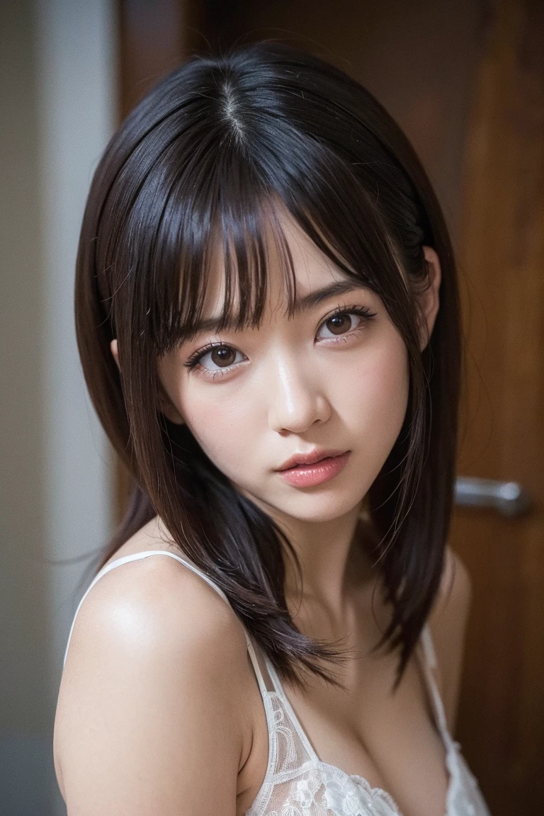 bright look、photorealism、highest quality、超A high resolution、picture、The most beautiful Nordic girls photos、cute and beautiful face details、small face、(Pueros face_V1:0.008)、美しいbangs、alice in wonderland、18-year-old、Radiant, fair, glowing skin、hair gets tangled in face、顔まで伸びるbangs、bangs、hair between eyes、super long hair、Attractive brown super long straight silky high hair、Charming shining beautiful bright clear light blue big eyes、school uniform、、eyeliner、double eyelid、ample breasts、Reflecting thighs、dynamic pose