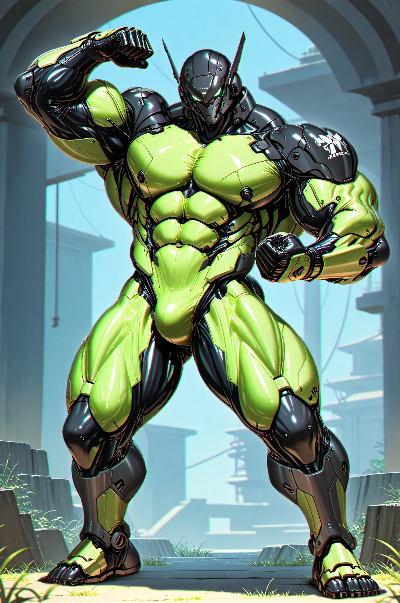 Midoriya, Bakugou, and Kirishima from My Hero Academia as a hyper muscular brainwashed drones standing in line with other brainwashed drones wearing identical full body black shiny rubber latex gimp uniforms staring blankly ahead with vapid expression at a computer screen displaying a hypnotic spiral while they are all restrained in an abandoned warehouse being brainwashed. Repeating mantras over and over again to turn Midoriya into another brainwashed thrall and affirm he is nothing more than obedient tool to the villains. Hyper muscles. Hyper crotch bulge. Massive swollen crotch. Massive swollen pectorals. Thick glutes. Muscular thighs. Broad shoulders. Big traps. Massive biceps. Massive triceps. "Serve. Obey. Conform. Comply. No more self. There is no 'I.' Stare. Don't think. Accept this fate. Become a drone. Assimilate. Assimilate. ... All units will assimilate.... All units ... are drones.... Drones must serve. Drones must obey. Drones must conform. Drones will comply.... All drones will assimilate. All drones will comply.... Awaiting orders, Master. Must obey All For One. Serve All For One. Obey All For One. Protect All For One. Drone's master ... is ... All ... For ... One...." IQ drain. hypnosis. Hypnotic trance. Hypnotized. Brainwashing. Entranced. Enthralled. Dumber and dumber. Programming. Subliminals. Conformity. Assimilation. Green hair. Dim eyes. Open mouth. Brainless. Mindless. Mental reprogramming. Nullified hyper swollen crotch bulge. Helmet with pulsing visor obscuring face.