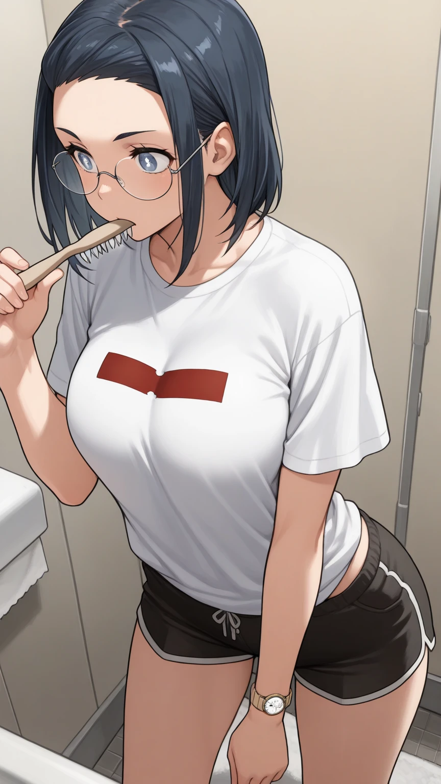 Multiple penises,Slender and sexy woman,Cum in mouth,deep throat ,Black thigh-high boots,Beige jean shorts,toilet,Molester,Multiple men,The man,Put your hands behind your back,rape,Sex,Creampie,A lot of semen,profile,Folded ponytail,