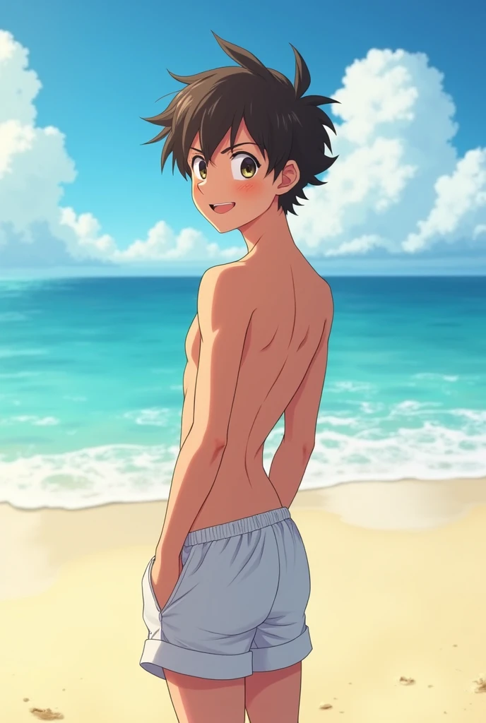 Naked young guy with a firm, round butt on the beach (showing the butt)