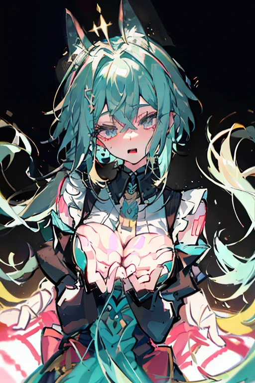 (beautiful girl: 1.3),1girl,masterpiece, Highest quality, Ultra-high resolution,rich contrast,super high quality,8k,Highly detailed CG unit wallpaper,texture,Incredibly absurd,Ultra-high resolution,RAW Photos,pastel green,Long Hair,Straight Hair,Ultra-detailed eyes,voluptuous,Glowing Skin,big hip,Large Breasts,on back,1girl,smile,(((Wet))),magical rain