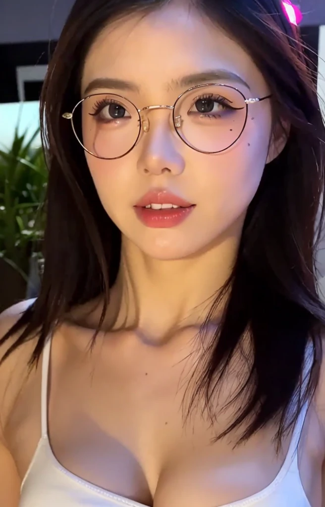 Jennie Kim, bigger eyes , wearing glasses and blue shirt